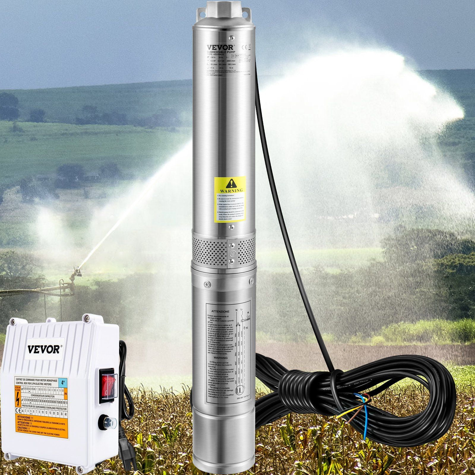 1.5HP Submersible Water Pump for Deep Well, 115V 60Hz, 37GPM 276ft Head, 4" Stainless Steel, IP68 Waterproof w/ External Control