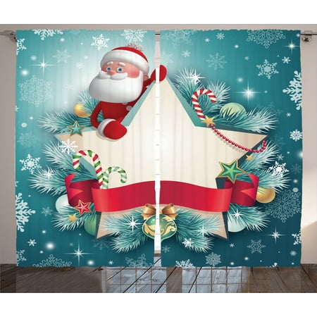christmas decorations curtains 2 panels set santa claus star banner snowflakes ribbon and candy cane - Teal And Red Christmas Decorations christmas decorations curtains 2 panels set santa claus star banner snowflakes ribbon and candy cane - Teal And Red Christmas Decorations