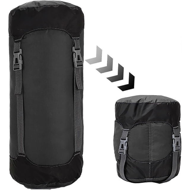 Compression Stuff Sack for Sleeping Bag,11L Lightweight Waterproof Compact Compression Nylon Stuff Sack StorageBag,Travel Compression Bag, Black