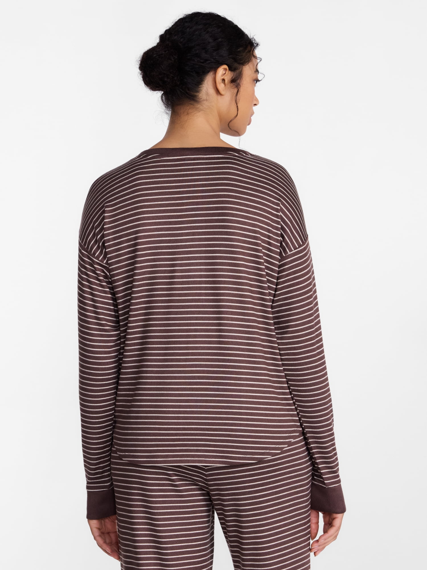 Joyspun Women's Cozy Lounge Collection Hacci Long Sleeve Henley Sleep Top, Sizes XS to 3X