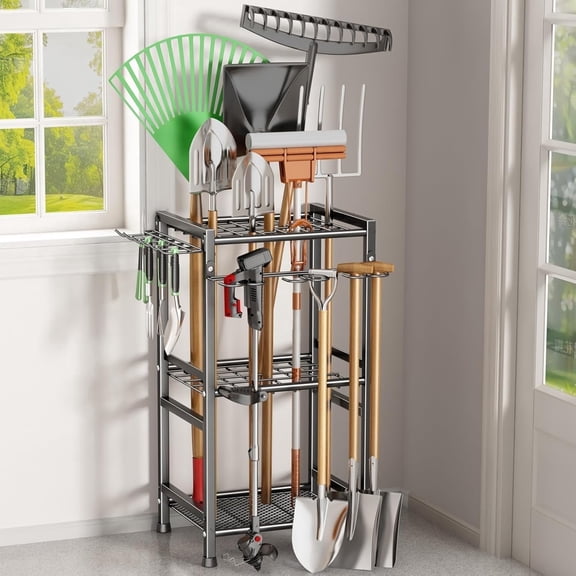 Garden Tool Organizer Storage, Yard Tool Organizer, Heavy Duty Garden Tool Rack Stand with Extra Hooks