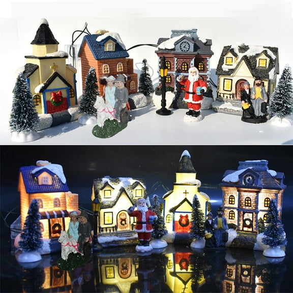 ABPWLY Toys 10-Piece Miniature LED Lighted Furniture House Resin Room Decor Christmas Village Set for Display Toy