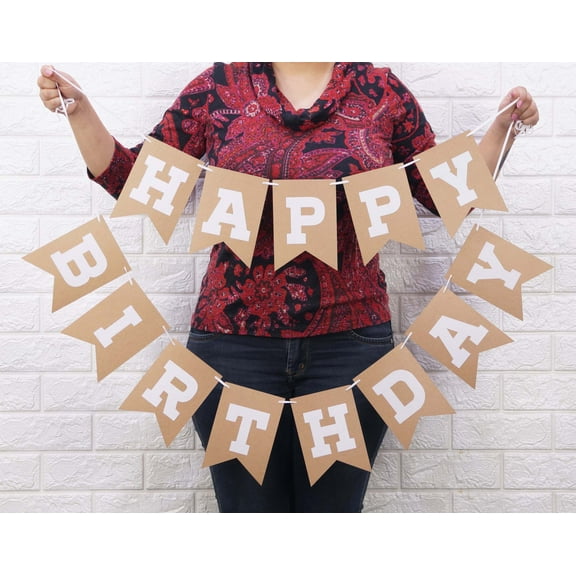Inkdotpot Ready To Hang Happy Birthday Rustic Kraft Bunting Pre Strung Kids Birthday Decoration Bunting Banner Flags Party Supplies