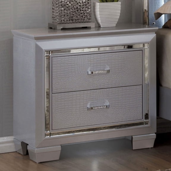 Contemporary Silver LED Nightstand with English Dovetail Drawer