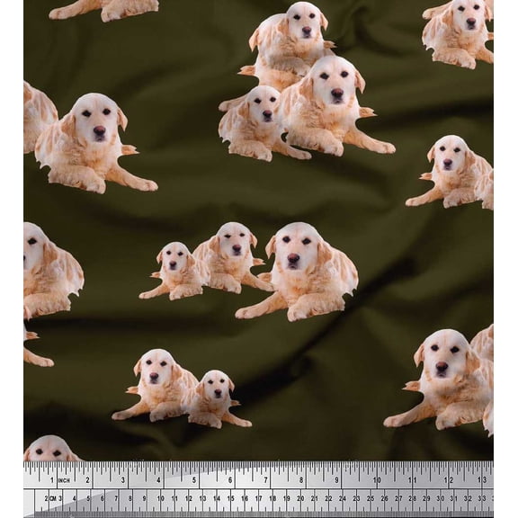 Soimoi Poly Georgette Fabric Golden Retriever Dog Print Sewing Fabric Yard 42 Inch Wide