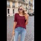thumbnail image 4 of Tops para Mujer, Camisetas Informales de Verano con Volantes y Cuello Cuadrado, Vino Tinto XL, 4 of 9