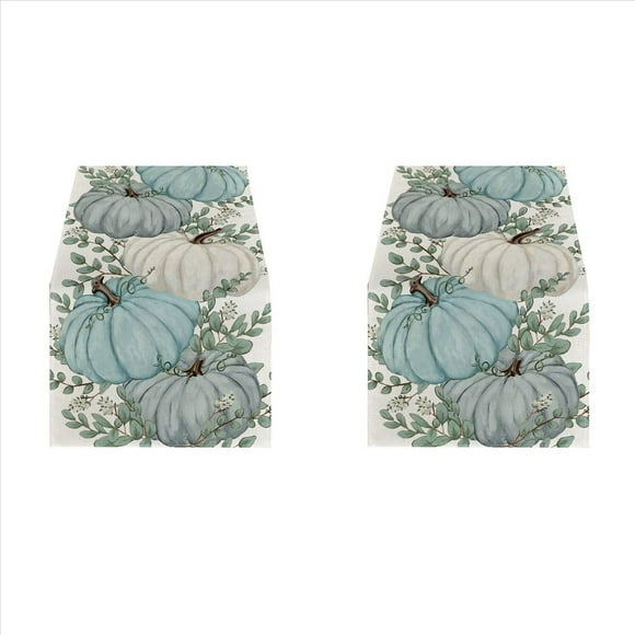 2X Camino de Mesa de Calabazas con Hojas de Eucalipto de OtoñO, DecoracióN de Mesa de Comedor de Cocina de AccióN de Gracias de OtoñO para Interior A