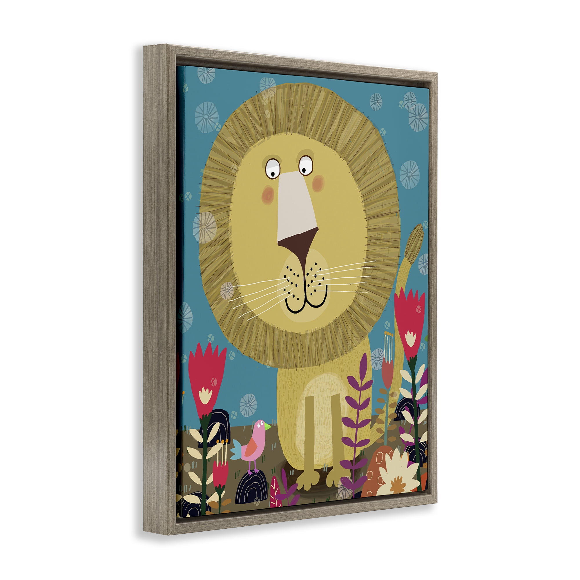 Stupell Industries Boho Lion & Flowers Brown Framed Floater Canvas Wall Art, design by Carla Daly