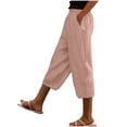 thumbnail image 2 of CLOISE Capris for Women with Pockets Stretch Wide Leg Pants Elastic High Waisted Palazzo Pants Petite Summer Casual Fashion Solid Loose Lightweight Cropped Flowy Trousers Pink 2XL, 2 of 6