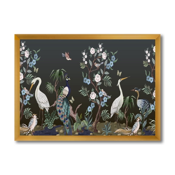 Designart 'Chinoiserie With Peonies and Birds IV' Traditional Framed Art Print