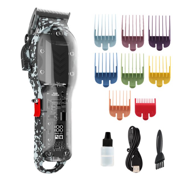 Cortapelos profesionales para hombres, cortapelos inalámbricos para corte y aseo del cabello, juego de cortapelos con pantalla LED para corte de pelo de peluquero con 8 peines cónicos que se desvanece