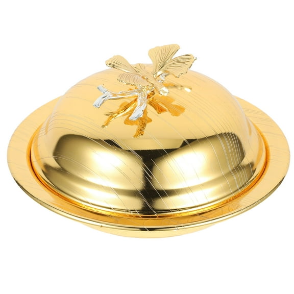 HONMEET Covered Butter Dish Golden Iron 1Pcs 6.5x6.5x3.4in