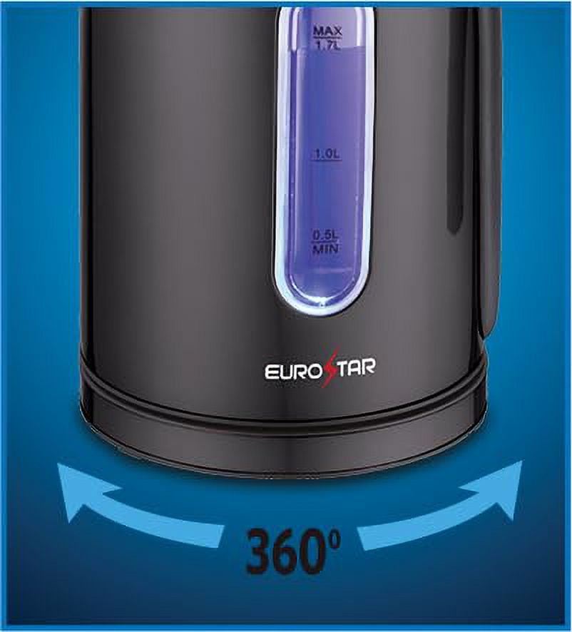 EUROSTAR EKS171BK 1.7L Stainless Steel Electric Kettle, Black
