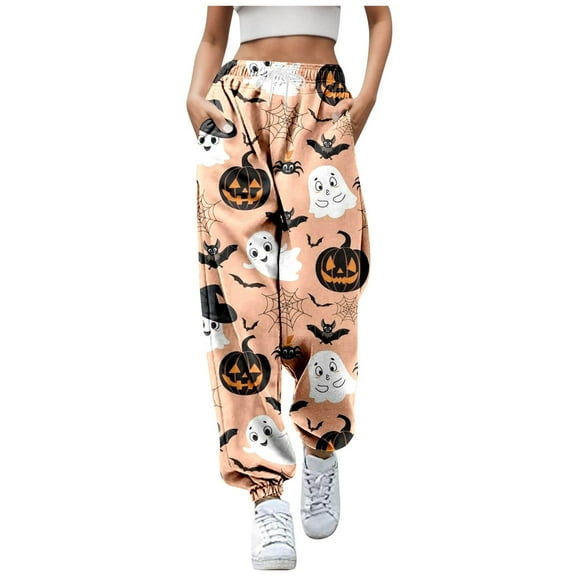 Women's Pants Printed Cartoon Sweatpants With0Pockets Festival Drawstring Beige Womens Trousers L