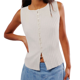 thumbnail image 3 of Camiseta Sin Mangas de Verano para Mujer, de Punto, con Cuello Redondo, Botones Delanteros y Canalé, Ajustada, Abierta, Color , Talla L, 3 of 9