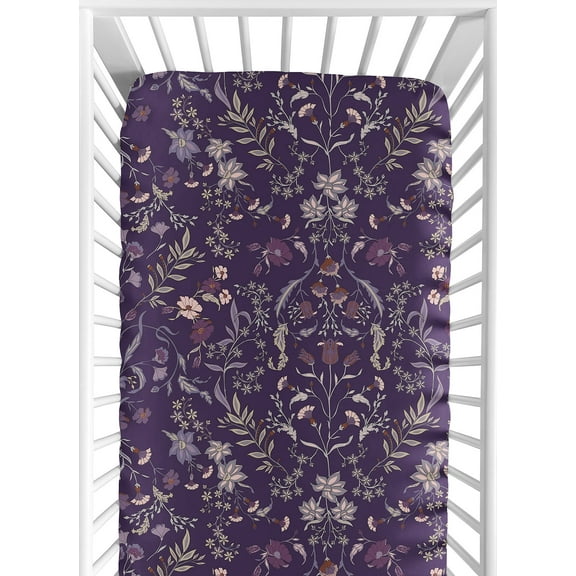 Sweet Jojo Designs Boho Floral Wildflower Plum Purple Girl Fitted Crib Sheet