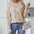 thumbnail image 5 of Womens Long Sleeve Crew Neck Sweater Plaid Oversized Pullover Knitted Sweatshirt Fall Casual Oversized Top (Beige S), 5 of 6