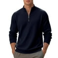 thumbnail image 3 of ZCFZJW Waffle Knit Sweaters for Men Lightweight Casual Fall Long Sleeve Quarter Zip up Stand Collar Pullover Tops Trendy Solid Color Athletic Sweatshirts Navy M, 3 of 10