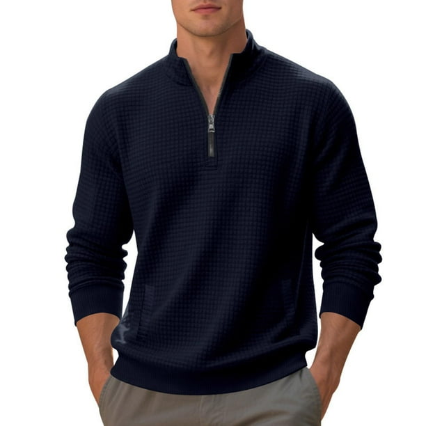 pstuiky Camisas de manga larga de invierno para hombre, Sudadera con capucha informal de colores sólidos para hombre, jersey de manga larga con bolsillo y cuello alto top de hombre s