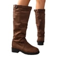 thumbnail image 5 of Domuza Women's Slouchy Knee High Boots, Faux Suede Buckle Decor Low Block Heel Tall Boots, Non-Slip Ruched Casual Winter Boots for Daily Commuting Walking Outdoor Wear Brown 8.5（EU-41）, 5 of 7