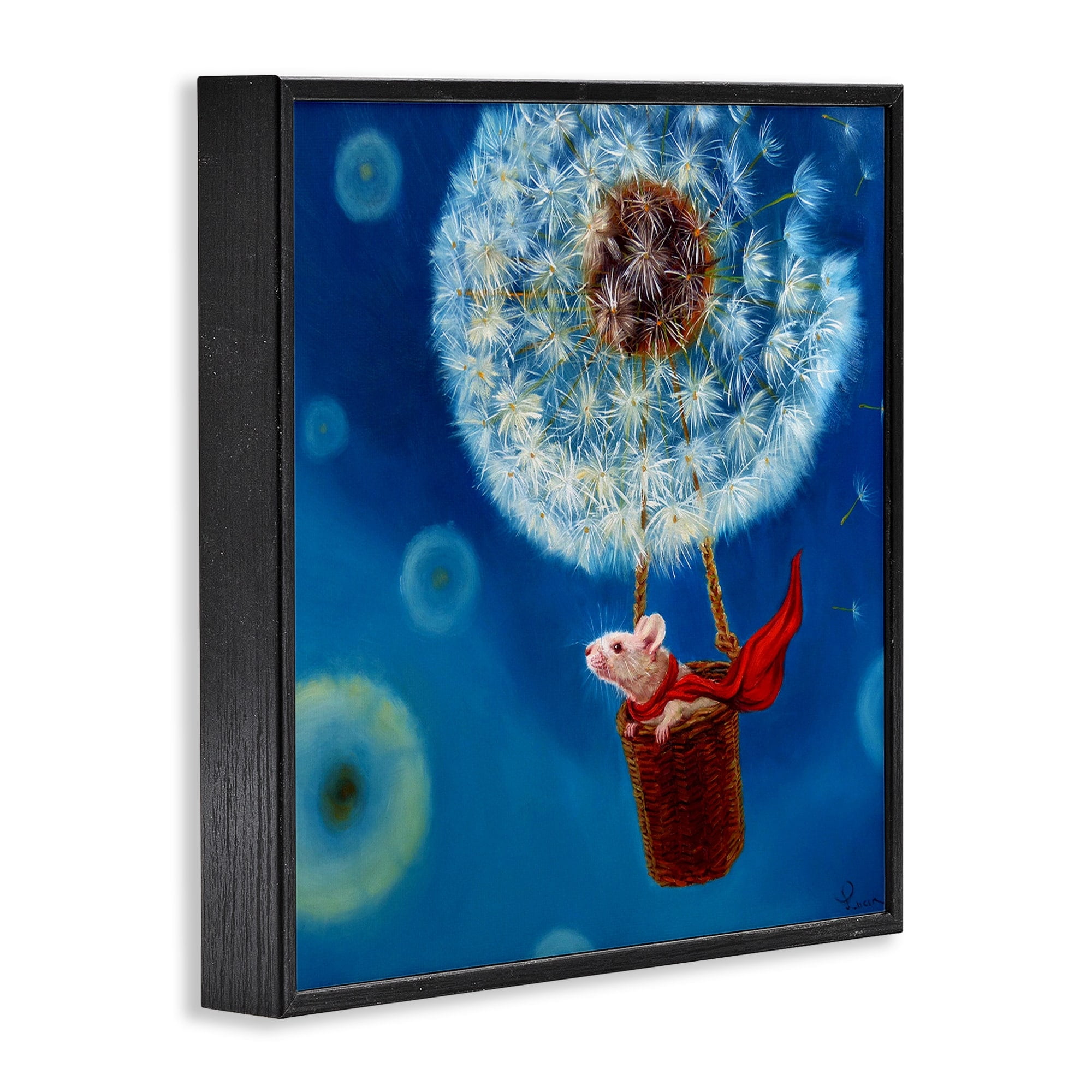 Stupell Industries Dandelion Hot Air Balloon Sky Mouse Red Scarf Framed Wall Art, 24 x 24, Design by Lucia Heffernan