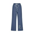 thumbnail image 3 of ShomPort Womens Capri Pants Cotton Linen Wide Leg Casual Pants Drawstring High Waist Summer Cropped Pants (Navy 16), 3 of 3