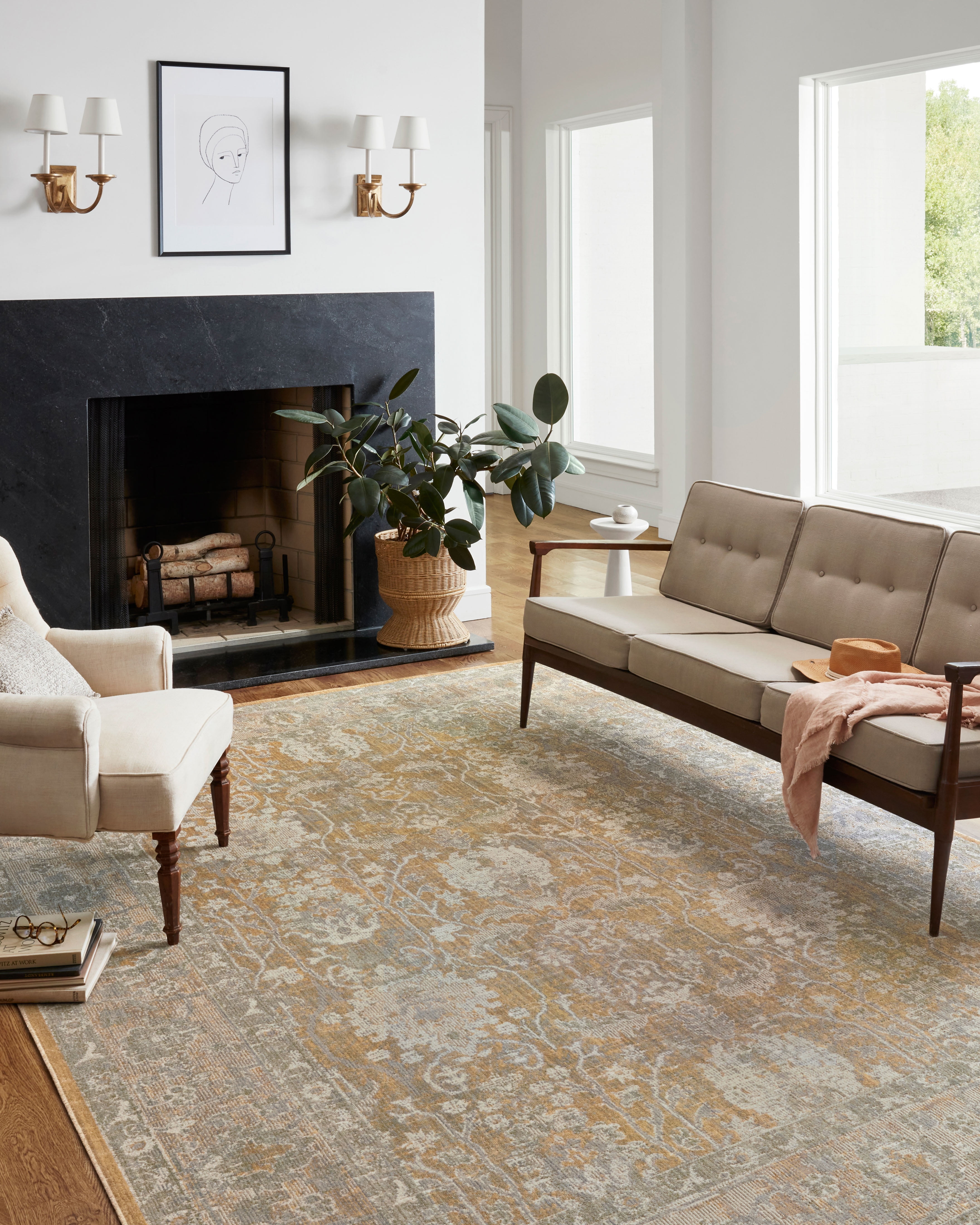 Chris Loves Julia x Loloi Rosemarie Gold/Sand 6'-3" x 9' Area Rug