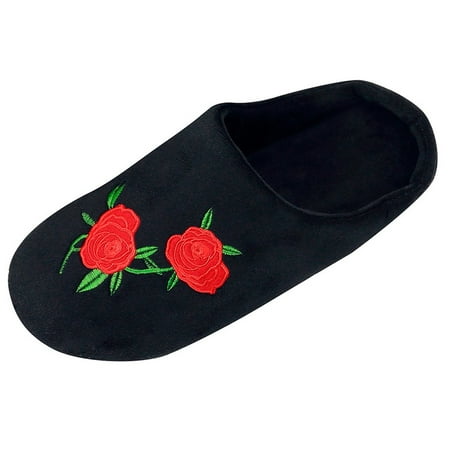 

GEZHEN Women s Rose Embroidered Soft Soled Home Indoor Non Slip Cotton Slippers Slippers