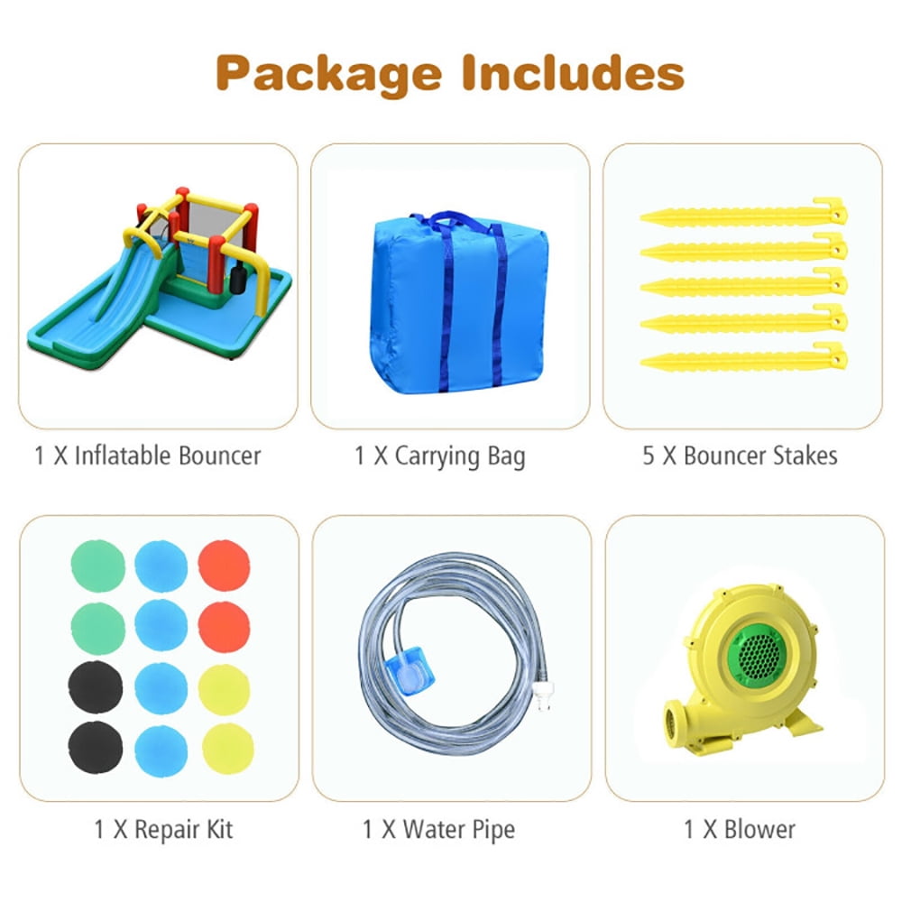 Aimee Lii Inflatable Water Slide Climbing Bounce House with Tunnel and 735W Blower, Playhouse for Kids Outdoor