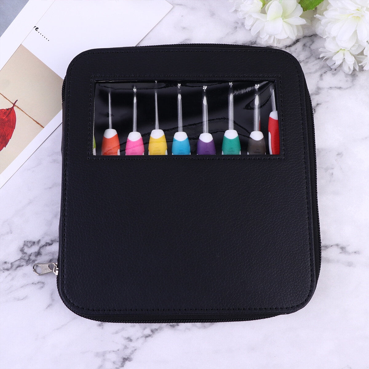Minkissy Small Crochet Hooks 9Pcs Black Tpr Plastic Handle Ergonomic For Knitting Tools