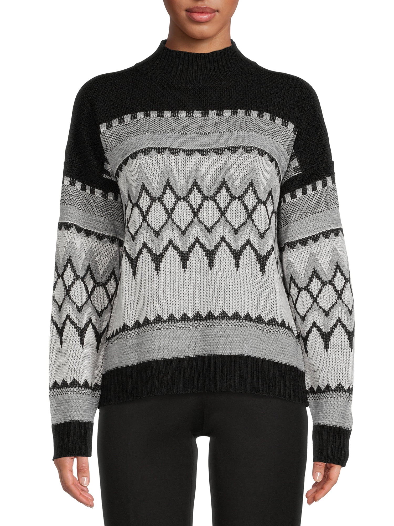 Geo Mock Neck Sweater - Walmart 