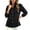 Black, variant on Women's Ruffle Trim High Collar Denim Jacket Lightweight Button Down Puff Long Sleeve Tops Dressy Casual Solid Color Trucker Coat S
