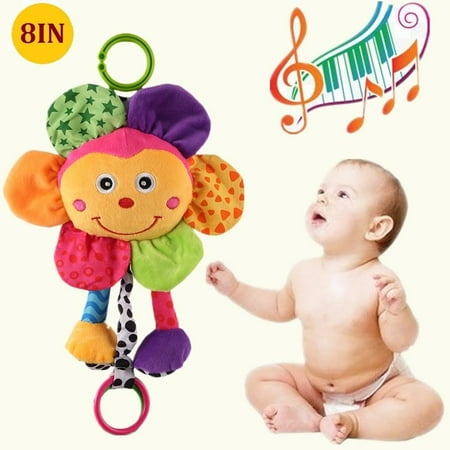 Musical Baby Rattles, Soft Colorful Sunflower Infant Crib Toy Interactive Developmental Educational Plush Stuffed Toy for Kids, Newborn, Boys and Girls