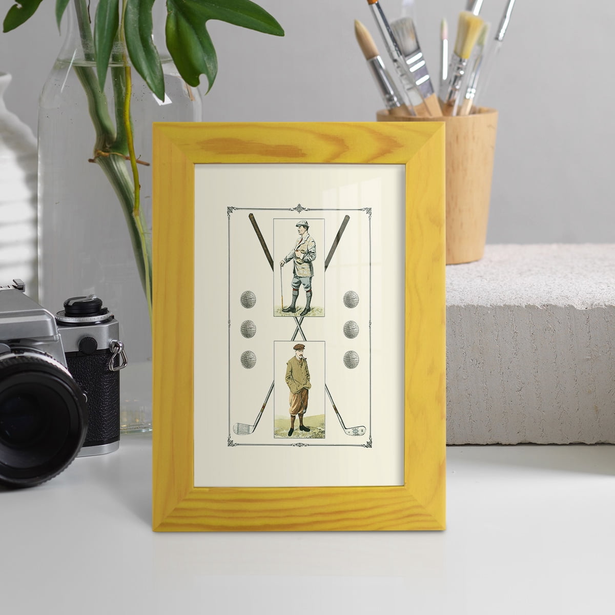 Golfers: John Henry & R. Maxwell -Framed Print w/glass-Sunflower Yellow