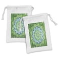 thumbnail image 1 of Mandala Fabric Pouch Set of 2, Grand Leaf Forms of Nature and Theme Green Boho Style Floral Print, Small Drawstring Bag for Toiletries Masks and Favors, 9" x 6", Green Blue, by Ambesonne, 1 of 2