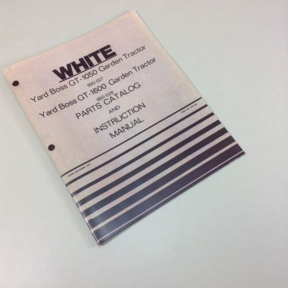 White Yard Boss Gt-1050 Gt-1600 Garden Tractor Parts Owners Maintenance Manual