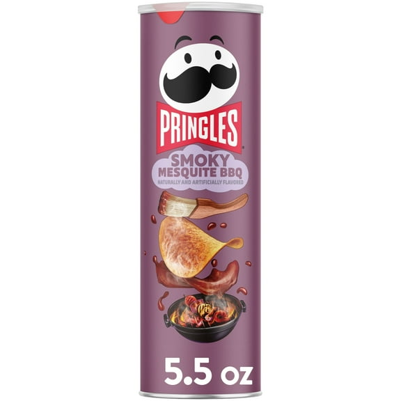 Pringles Smoky Mesquite BBQ Potato Crisps Chips, Lunch Snacks, 5.5 oz Canister
