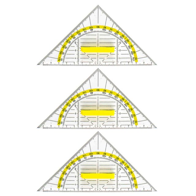 3 reglas triangulares, 16 cm, plástico transparente, escuadra de ángulo recto, adecuadas para estudiantes, oficinas y diseñadores.