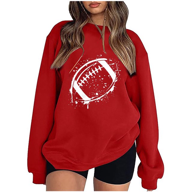 EQWLJWE Chandail en Molleton Oversize Jour de Match pour Femmes Imprimé Léopard Football Chandail Manches Longues Col Rond Décontracté 2023 Vêtements Tendance Automne Tenues Jour de Match