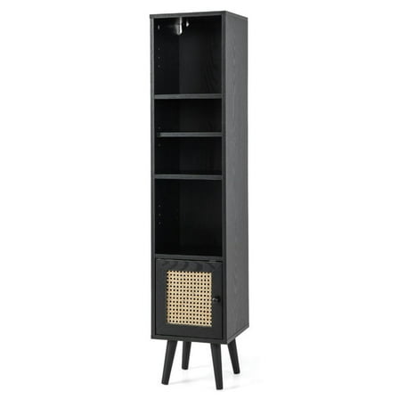 YYAo 4 Tiers Rattan Storage Cabinet with Slim Design-Black