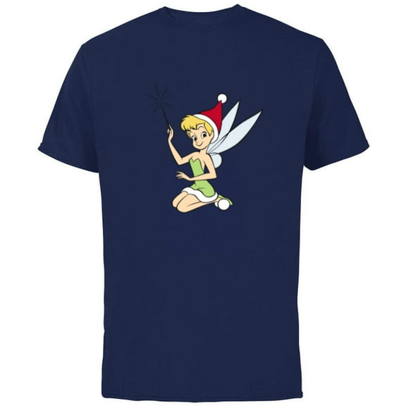 Disney Peter Pan Tinker Bell Christmas Fairy Santa Hat - Short Sleeve Cotton T-Shirt for Adults - Customized-Navy