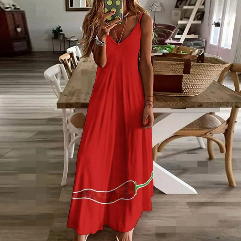 Red Red Hot Chili Pepper Sleeveless Dress dresses ladies summer luxury dress  - Walmart.com