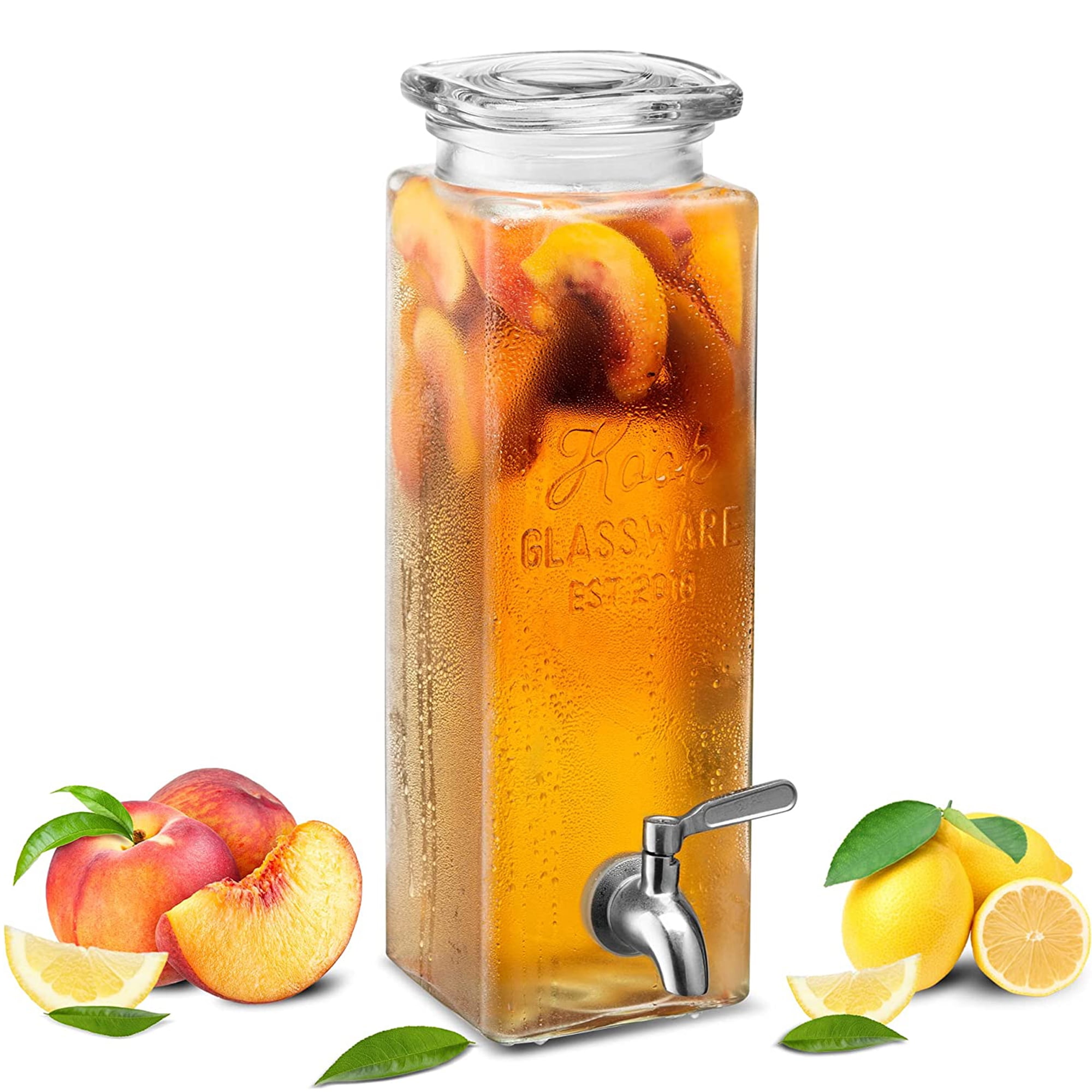 Kook 80-Oz Rectangular Glass Beverage Dispenser with Spigot Mason Jar Drink Dispenser