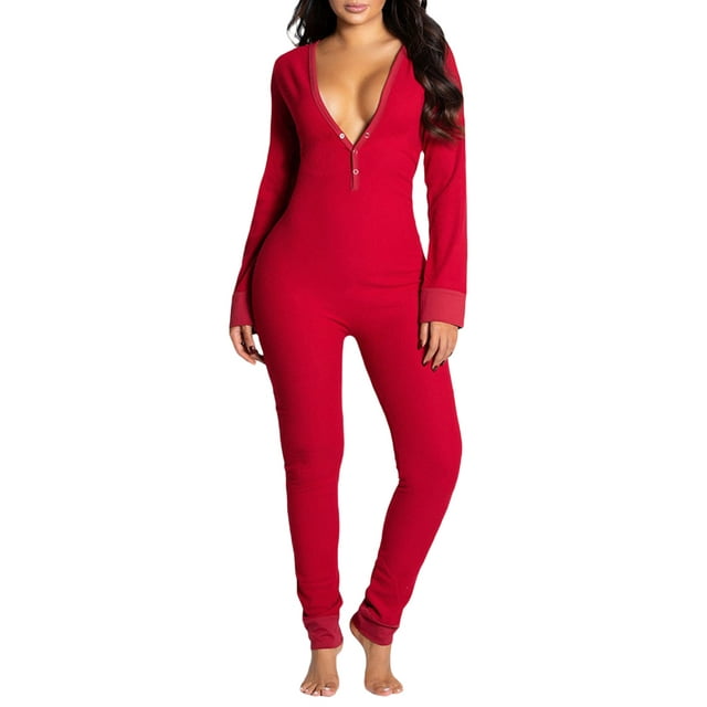Fortune Combinaison de Sommeil pour Femmes Pyjama de Noël à Manches Longues à Col en V
