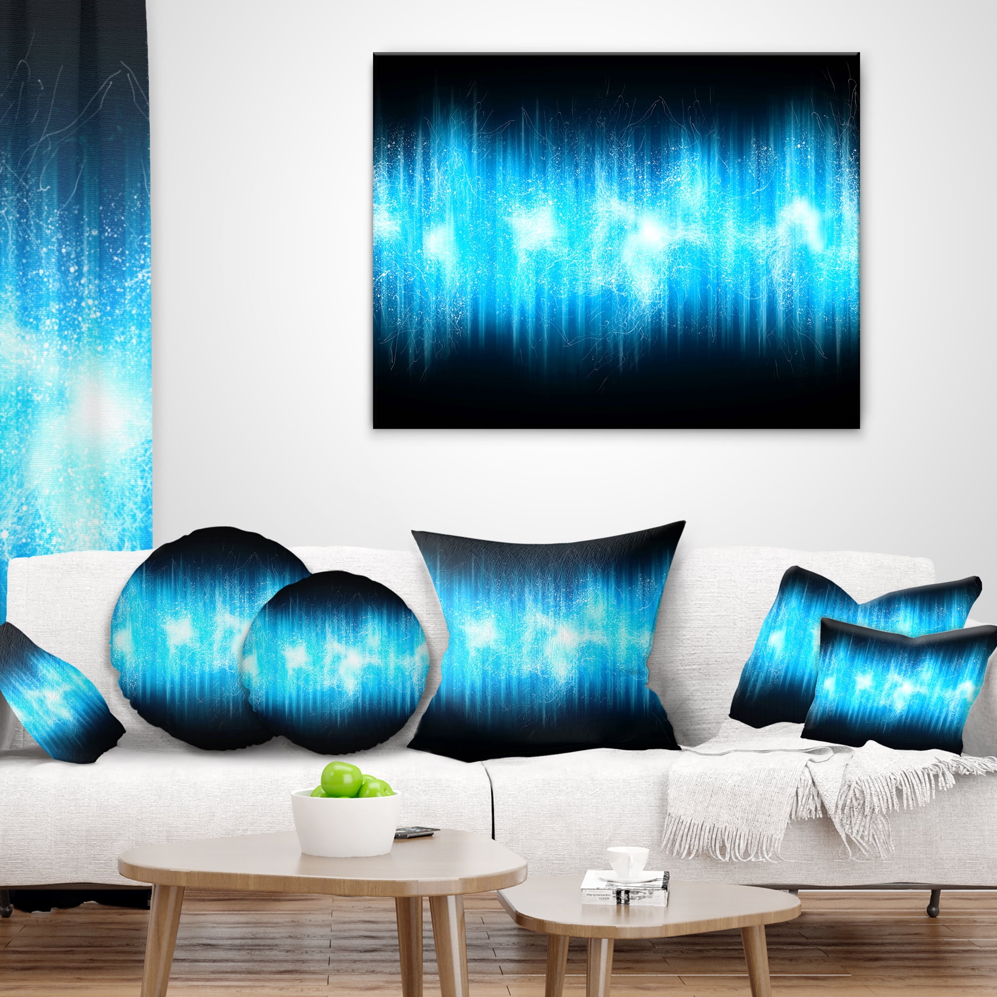Designart Blue Ice Flame Abstract - Abstract Throw Pillow - 12x20