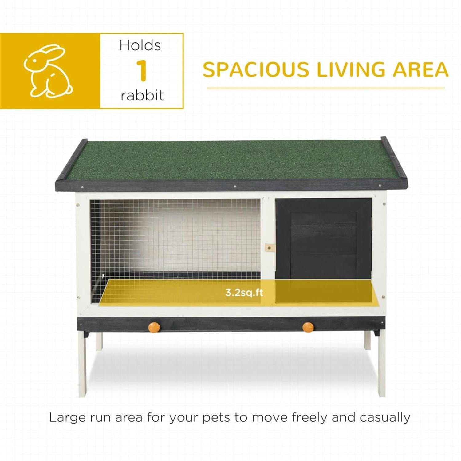 Kadyn 35" Wooden Rabbit Hutch with Slide-out Tray and Openable Roof, Outdoor Small Animal Habitat Enclosure Bunny Cage for Bunnies, Guinea Pigs, Gray