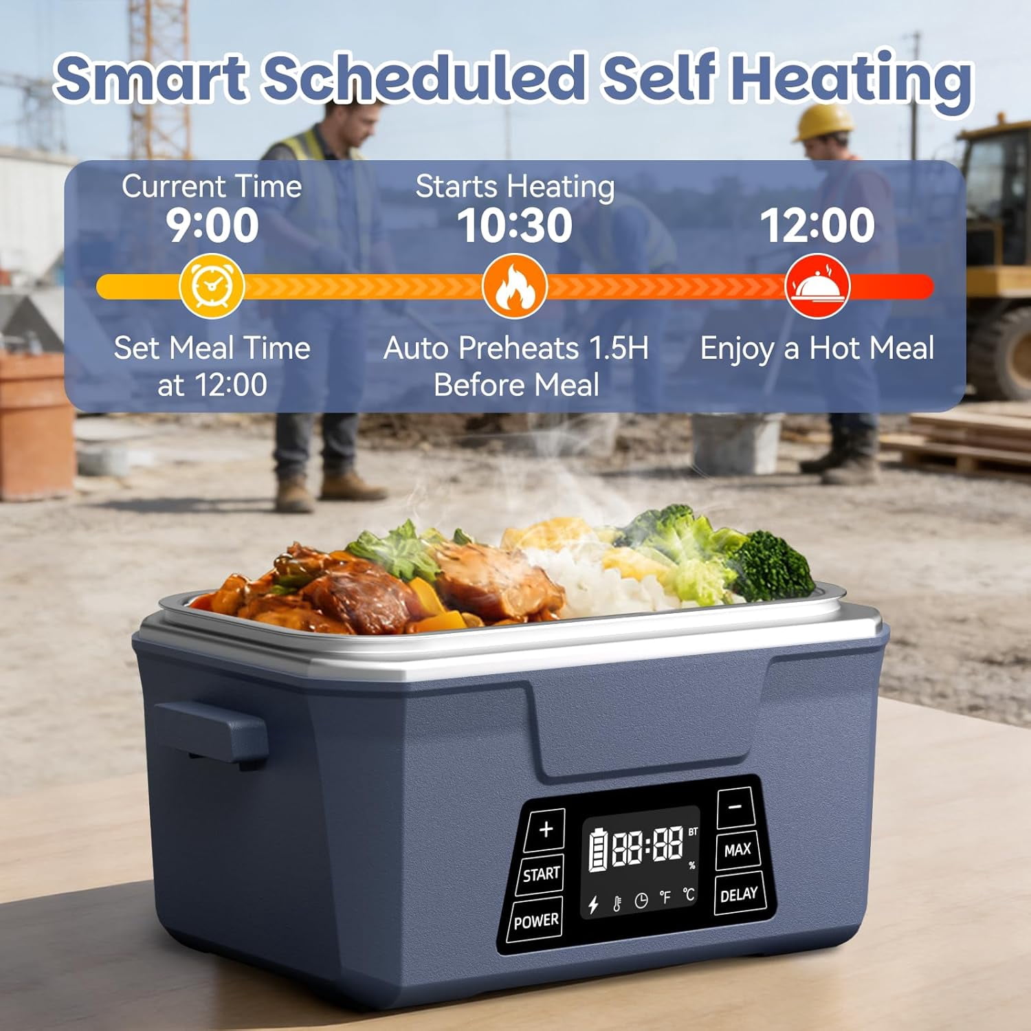 Netraty Cordless Electric Lunch Box for Adults, APP Control Heated Lunch Box Food Warmer 9000mAh Rechargeable Self Heating Lunchbox, Fast Heated for Work/Outdoor/Christmas White Elephant Gifts