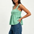 thumbnail image 4 of Women's Cotton Gingham Tank Top Summer Cute Peplum Square Neck Cami Tank Casual Trendy Sleeveless Daily Wear Top Green, 4 of 7