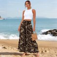 thumbnail image 4 of Womens Hawaiian Print Palazzo Lounge Pants Elastic High Waist Ties Ruffle Hem Wide Leg Vacation Pants Coffee XL, 4 of 5
