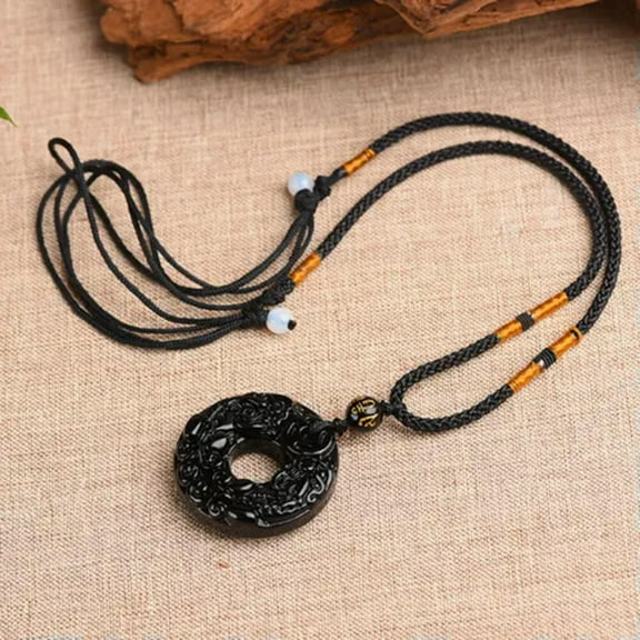 Natural Obsidian Double PiXiu Pendant Women Men Lucky Necklace Amulet Jewelry